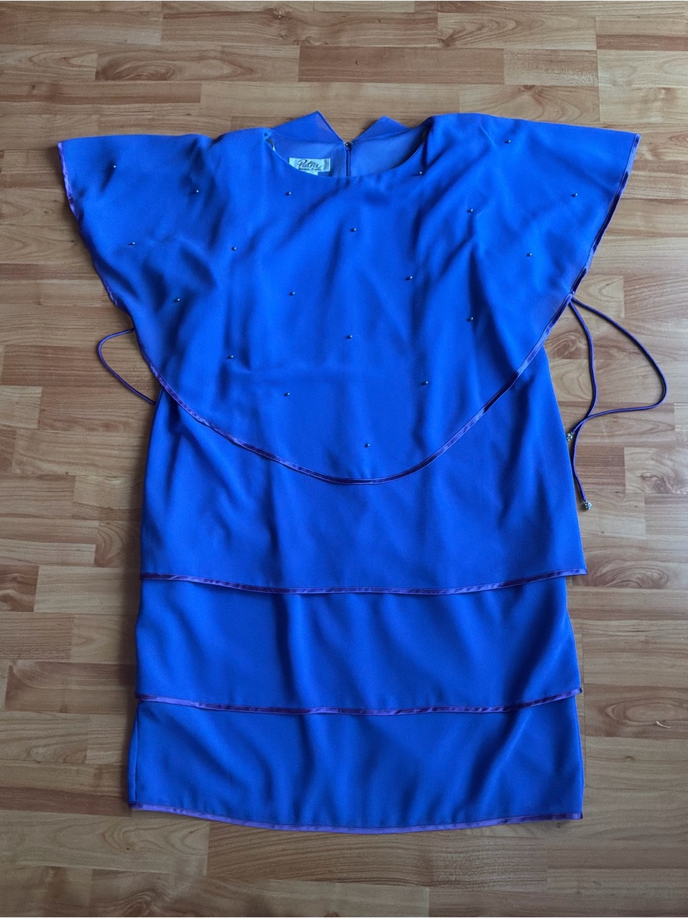 Blue Layered Cape-Overlay Dress - Unbranded